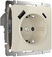 Розетка с заземлением +2хUSB тип A+С без рамки Werkel 1-м. шторки слоновая кость глянцевый картинка